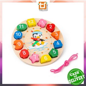 OFM-M330 Mainan Edukasi Anak Puzzle Jam Kayu Motif Penguin Lucu / Puzzle Jam Dinding Mainan Kayu