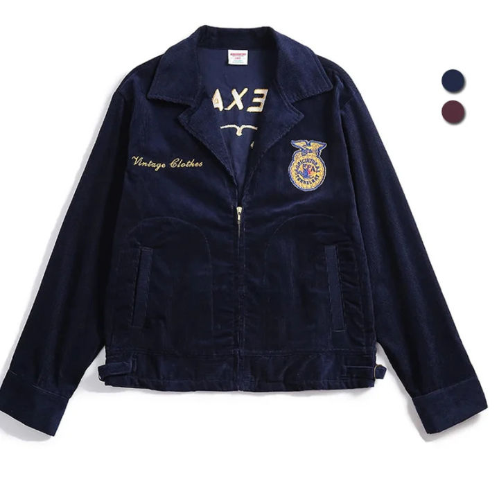 Vintage FFA Work Jacket Men's Retro Corduroy Embroidered Tooling Bomber ...