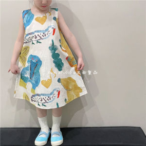 Không Giới Hạn X ĐẦM MÙA HÈ phong cách Hàn Quốc dây buộc dễ thương Nhuộm A-Váy Cô Gái Bé Cô Gái váy công chúa không tay