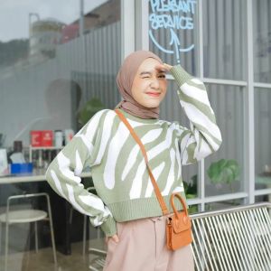 SWEATER RAJUT ARABELE CROP BLOUSE WANITA I CROPE BLUS CEWEK BAHAN KNIT TEBAL PREMIUM MOTIF ZEBRA