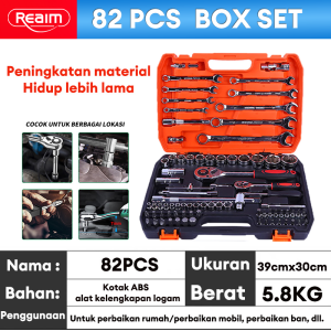 REAIM Car Repair Tool Kunci 82 buah Set 1/2" 1/4" pas kunci shock set alat kunci pas obeng set