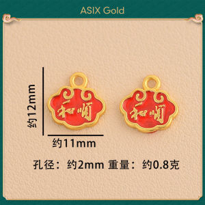 ASIX GOLD Chinese Style Enamel Charm Pendant Peace Gourd Koi Daily Fortune DIY Handmade Bead Small Luck Lock Accessory Fade Proof Fashion Jewelry Gift