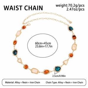 LUCHY WATCHES Resin Gem Waist Chain Color Mix Gold Link Belly Belt Fashion Vintage Style Body Jewelry Beach Outfit