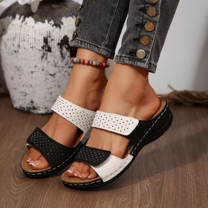 [Free Shipping] New Shiny Diamond Wedge Heel Slippers Summer WomenS Thick-Soled Round-Toe Plus-Size Slippers