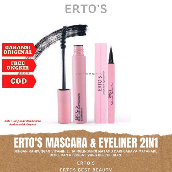 Ertos Mascara Maskara Doll Look Volumizing Waterproof & Eyeliner Doll