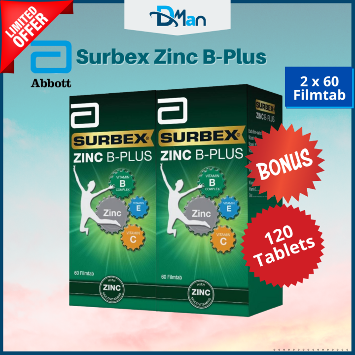 Abbott Surbex Zinc B-Plus Bplus B Plus ( 2 X 60 ) 120 Filmtab Tablets ...