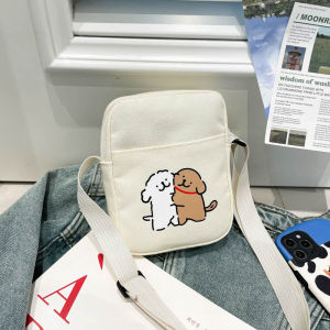 EchoBliss  กระเป๋าผ้าใบขนาดเล็กสำหรับลูกสุนัขกระเป๋าสี่เหลี่ยมใบเล็กสะพายข้างแบบลำลองสำหรับนักเรียนรุ่นใหม่กระเป๋าสะพายไหล่แฟชั่นสไตล์เกาหลี