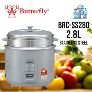 Butterfly Stainless Steel Straight Rice Cooker with Steamer 2.8L - BRC-SS280