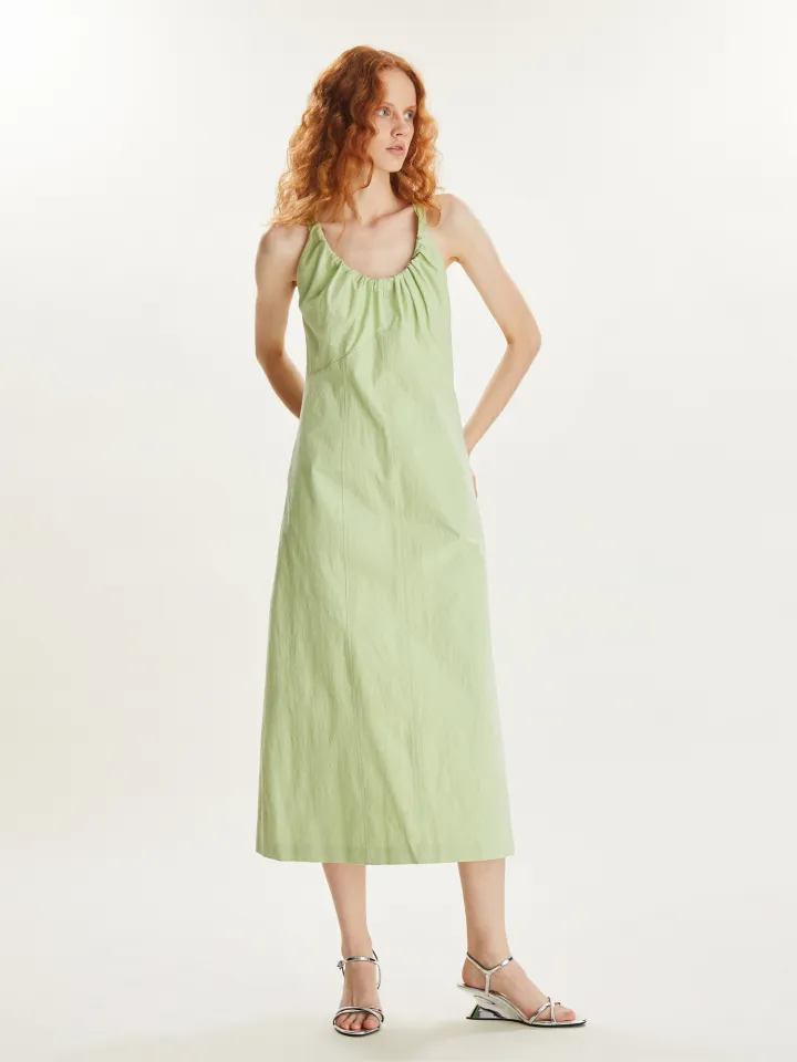 Square circle Fiona Fang fresh summer apple green ruffled strap French dress  | Lazada PH