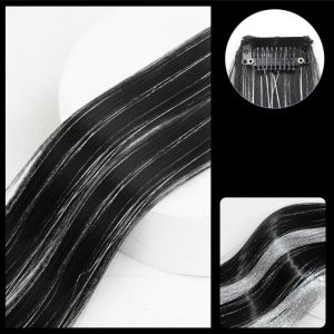 BEAUTYLADIES กลิตเตอร์ ดิ้นผมประกายแวววาว Dazzles Twinkle hair ผมต่อสังเคราะห์ เครื่องมือถักเปียผม ไร้รอยต่อไร้รอยต่อ ชิ้นผมยาวตรง สำหรับผู้หญิง