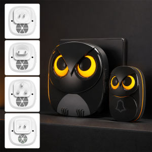 Cute Owl Wireless Doorbell Black IP55 Waterproof Outdoor Chime 1000 Feet Long Range 35 Melodies 5 Volume Levels Mute Mode Home Office Security Smart Receiver Button