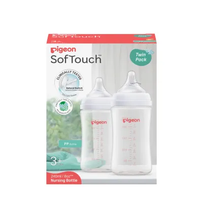 PIGEON SOFTOUCH BPP NURSING BOTTLE PP 240ML TWIN PACK LOGO