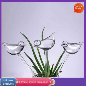 Graceful Plant Waterer Self Watering Globes Bird Shape Hand Blown Clear Aqua Bulbs
