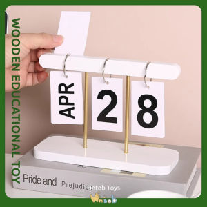 Hntob White Wooden Calendar Page-Turning Wood Grain Home Decor Office Calendar Student Supplies Toy