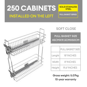 LXL 304 Stainless Condiments Rack Pull Out Basket for Cabinet Pullout Kitchen Racks Organizer Spice Rack