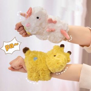 HI MIA Wrist Style Lamb Plush Slap Bracelet Dinosaur Simulation Giraffe Plush Doll Slap Bracelet Pop Circles Cute Pastel Capybara Plush Wrist Band Birthday Gift