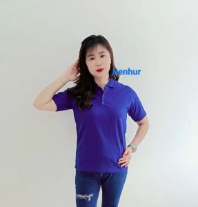 Kaos kerah Biru Benhur lengan pendek winstar / Kaos Kerah Polos Wanita lengan pendek Biru Tua /  Kaos Kerah polos wanita
