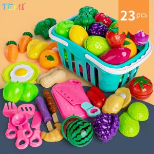 TEMI ชุดของเล่นเด็กสำหรับเด็กเล็กของเล่นทำอาหารเด็กแกล้งทำเป็นเกมส์ที่ได้เคลื่อนไหวตัดผลไม้ผักของเล่นเด็กผู้หญิงได้เรียนรู้ของเล่นเพื่อการศึกษา