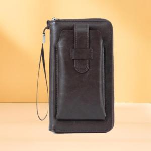 กระเป๋าสตางค์ใบยาวแฟชั่นความจุขนาดใหญ่ซิปกระเป๋าคลัทช์โทรศัพท์กระเป๋าสตางค์เหรียญหนังนิ่มอเนกประสงค์สำหรับผู้ชาย