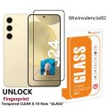 JAZZ FE Tempered USE fingerprint To Unlock - CLEAR For Samsung Ai Galaxy S24 S24FE S24+ S24Ultra S23 S23+ S22 S22+ S21 S21+ Tempered Kaca ESD+ Temperd Glass ESD + Tempred White Putih transparant Transparent Black Gores yang  CLEAR Tipis Thin 5G ULTRA Plus. 