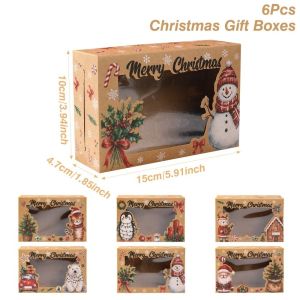 MAYIT 6pcs/Set Có thể gấp lại. Hộp quà Giáng sinh Họa tiết Giáng sinh Người tuyết Hộp đựng quà tặng. Lễ hội Cửa sổ PVC Hộp giấy kraft Dành cho quà tặng dịp lễ