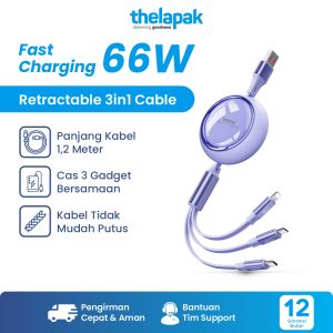 REMAX Kabel Data 3 in 1 Fast Charging Remax RC-C029 Linon Series 66W Retractable 3in1 USB-A to Micro - Lightning - Type-C