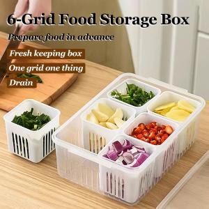 Kitchen Refrigerator Fresh Storage Boxes 6/4/2/1 Grids Refrigerator Food Vegetable Fruit Storage Box Fresh Keeping Box Kitchen Chopped Green Onion Drain Divided Container Kitchenware Dispenser.