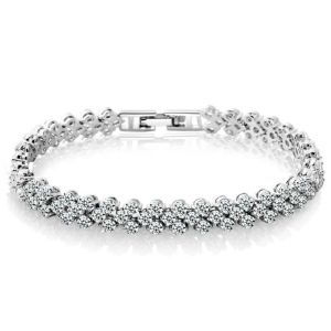 Exquisite Rome Bracelet Diamond Titanium Anti-rust Bracelet with Sparkling Crystal Gelang Wanita