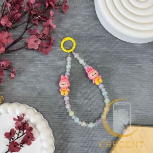 Part 6 LABUBU Viral Lanyard Tali Gantungan Gelang Strap HP Phone Charm Handphone Device Kamera Handmade Macaron Candy Lanyard Full Warna Korean Style Pink White Purple Blue Fuschia Estetik Bracelet Beads Character Karakter Pop Mart Porpmart LABUBU