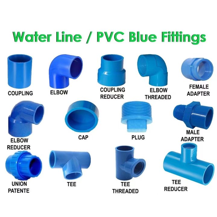 1/2 3/4 1 PVC Blue Pipe Fittings Tee, Cap, Plug, Male & Female Adapter ...