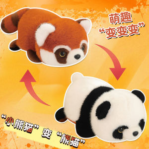 JOJO CASTLE 2025 New Double-Sided Flip Panda Lesser Doll Panda Turn to Red Panda Plush Toys Soft Pillow Reversible Children Cute Cartoon Transform Red Panda Plush Gift Kids Toy