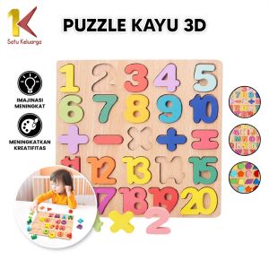 Satu Keluarga Mainan Edukasi Anak Puzzle Kayu 3D M313 Mainan Kayu Anak Huruf Angka dan Bangun Datar / Wooden Toys ABC Kids Puzzle Alphabet