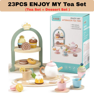 Ready Stock Wooden Pretend Play Set High Tea Set Toys Ice Cream Toys Cake Toys Girl Mainan Masak masak mainan dapur