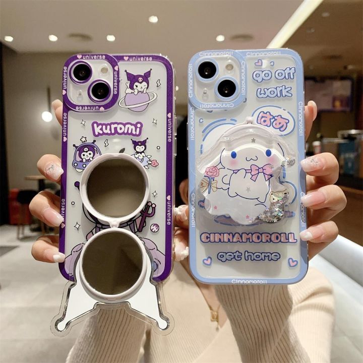 Kuromi Sanrio Mirror with Stand Cinnamoroll Phone Cases For iPhone