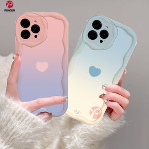 (Lokal Ready) PENGER Casing hp iPhone 11 12 14 13 12 Pro Max XR 7Plus iPhone 15 Pro Max X XS Max 6s 7 8 6 Plus SE 2020 Candy Gradient Love Heart Lembut 3D Bergelombang Curved Edge Case