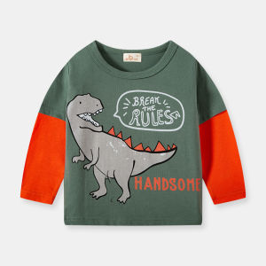 [zensasi] Baju Kaos T-Shirt Anak Laki-Laki Dan Perempuan Lengan Panjang Gambar Dinosaurus Warna Kuning Hijau Dan Biru
