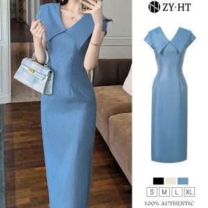 ZYHT EraVogue Váy nữ Váy đen xanh Váy không tay Váy cổ chữ V Váy công sở Váy Hiso Váy cổ điển Váy công sở Váy dự tiệc Váy dạ hội 9812