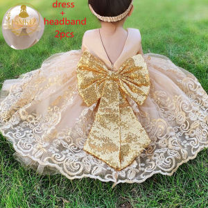 FSMKTZ Baby Baptismal Big Bow Dress For Girl 1 Year Old Christening Tutu Dress For Baby Girl 1st Birthday Gown Toddler Newborn Kids Infant Baby Girl Dress
