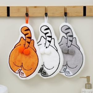 Funny Super Absorbent Cartoon Hand Towel Thickened Cat Pattern Wipe Cloth Coral Fleece Soft Absorbent Hand Cloth Bathroom