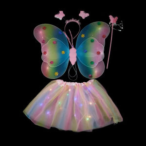 4 Pcs Set Luminous Butterfly Costume for Baby Girl Party Wings Fairy Halloween Costume Birthday Part Christmas Costume
