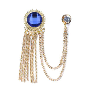 Metal Rhinestone Crystal Brooch Set - Mens Suit Shirt Collar Pin with Black Tassel Luxury Corsage Brooches Jewelry Accessories