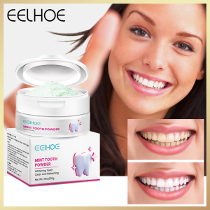 EELHOE Tooth Powder Cleaning Oral Hygiene Fresh Breath Remove Plaque Stains Tartar Removal Bright Dental Brush Teeth Powder Peppermint tooth powder removes dirt freshens breath brightens and whitens teeth cleans bad breath stains and tartar
