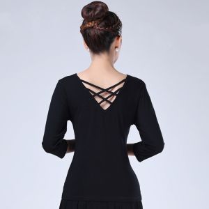 Square Dance Latin Dance Cross Back V-neck Short Sleeve Slim Slim Versatile Top Women