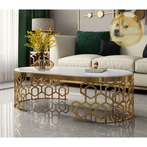 Bàn Trà Sofa Bàn Trà Mặt Đá Chân Sắt Dáng Lưới Lục Giác Cafe Phòng Khách Kệ Tv Kệ Góc