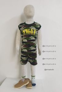 ชุดเด็กลายพรางผ้ามัน แขนกุดสกรีน SWAT ผ้าดี นุ่มลื่น เนื้อผ้าเย็นใส่สบาย มีไซร์