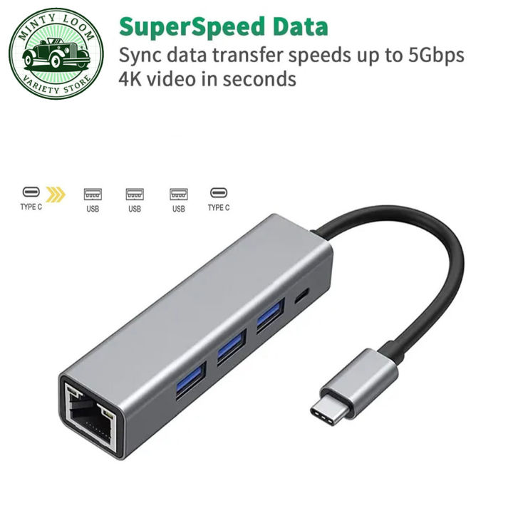 USB 3.0 to Adapter 5 in 1 Multiport Hub with Gigabit