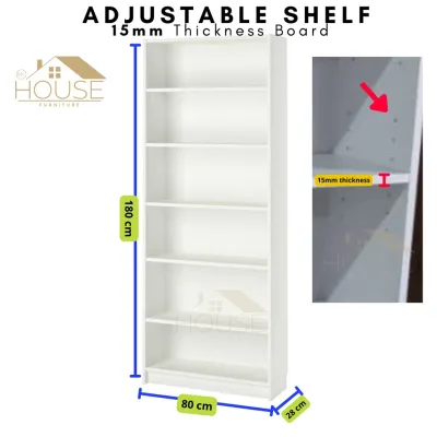 MYHOUSE Furniture 6 Tier Billy Ikea Bookshelf Rak Buku Tinggi Almari Buku Kabinet 6 Layer Black White Color Hitam Putih Bookcase Book Rack Bookcase Book case