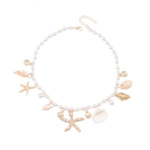 Beaded Necklace Shell Pendant Necklace Clavicle Chain Necklace Office Neck Jewelry Metal Texture Perfect for Daily Party