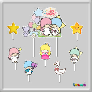 Topper cake twin stars happy birthday hiasan kue & buket