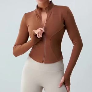 Autumn and Winter Warm Fleece Yoga Sports Jacket for Women Slim Fit Long Sleeve Yoga Top Fitness Wear TM0148